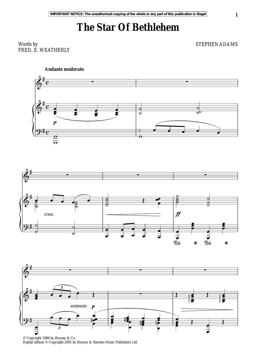 The Star Of Bethlehem Piano, Vocal scores gallery preview page 1