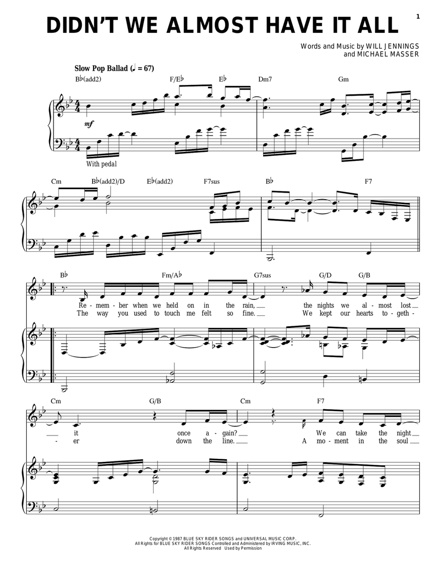 Didn't We Almost Have It All Piano, Vocal scores gallery preview page 1