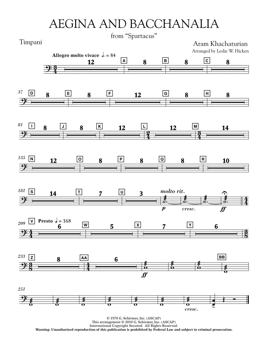 Aegina and Bacchanalia (from Spartacus) - Timpani Percussion scores gallery preview page 1