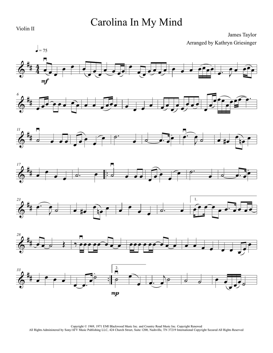 Carolina In My Mind String Quartet scores gallery preview page 3