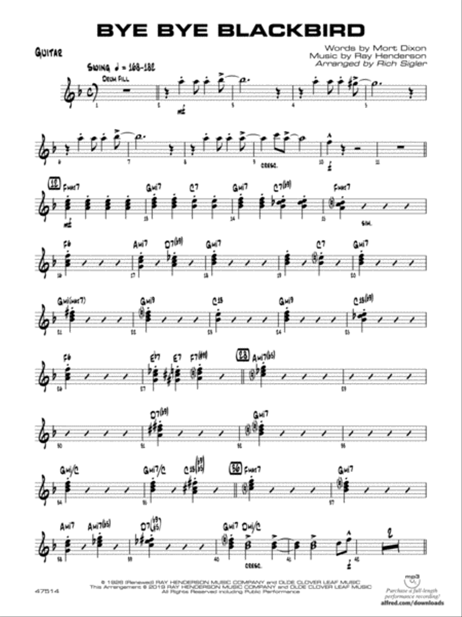 Bye Bye Blackbird: Guitar Jazz Ensemble scores gallery preview page 1