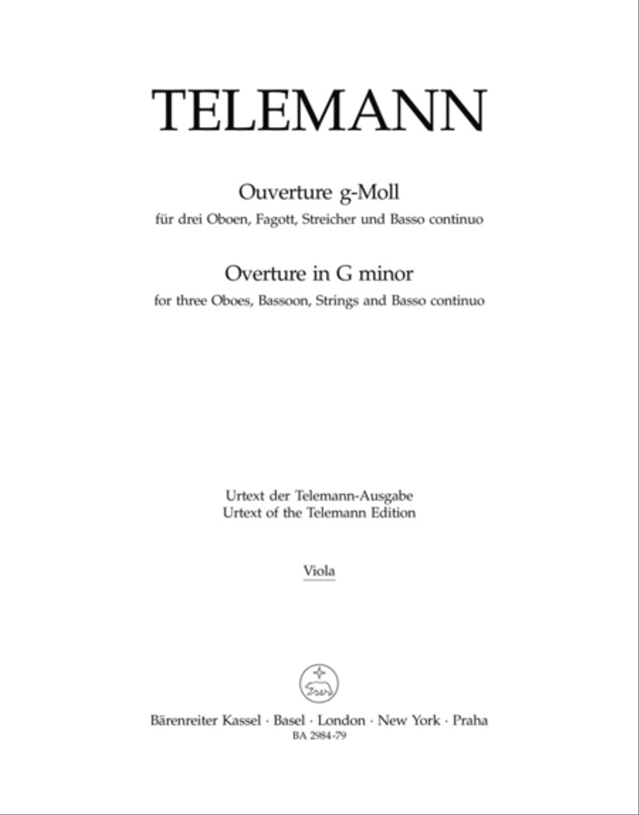 Ouverture for three Oboes, Bassoon, Strings and Basso continuo g minor TWV 55:g4