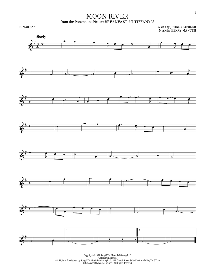 Moon River Tenor Saxophone scores gallery preview page 1