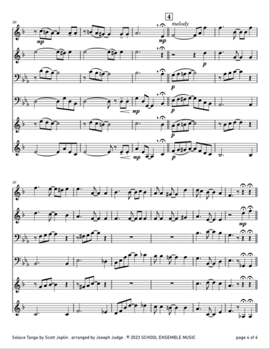 Solace Tango by Scott Joplin for Brass Quartet in Schools Brass Quartet scores gallery preview page 4