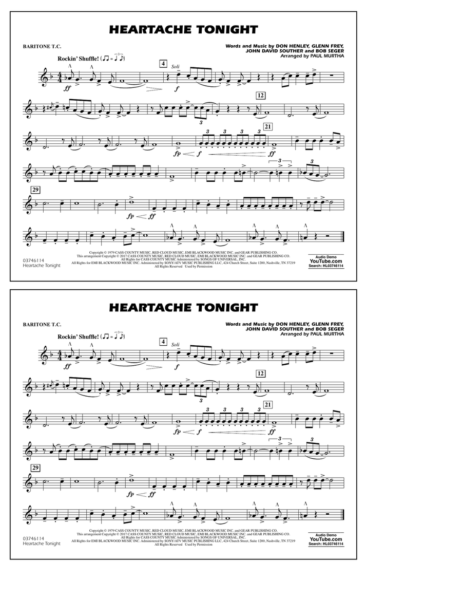 Heartache Tonight - Baritone T.C. Marching Band scores gallery preview page 1