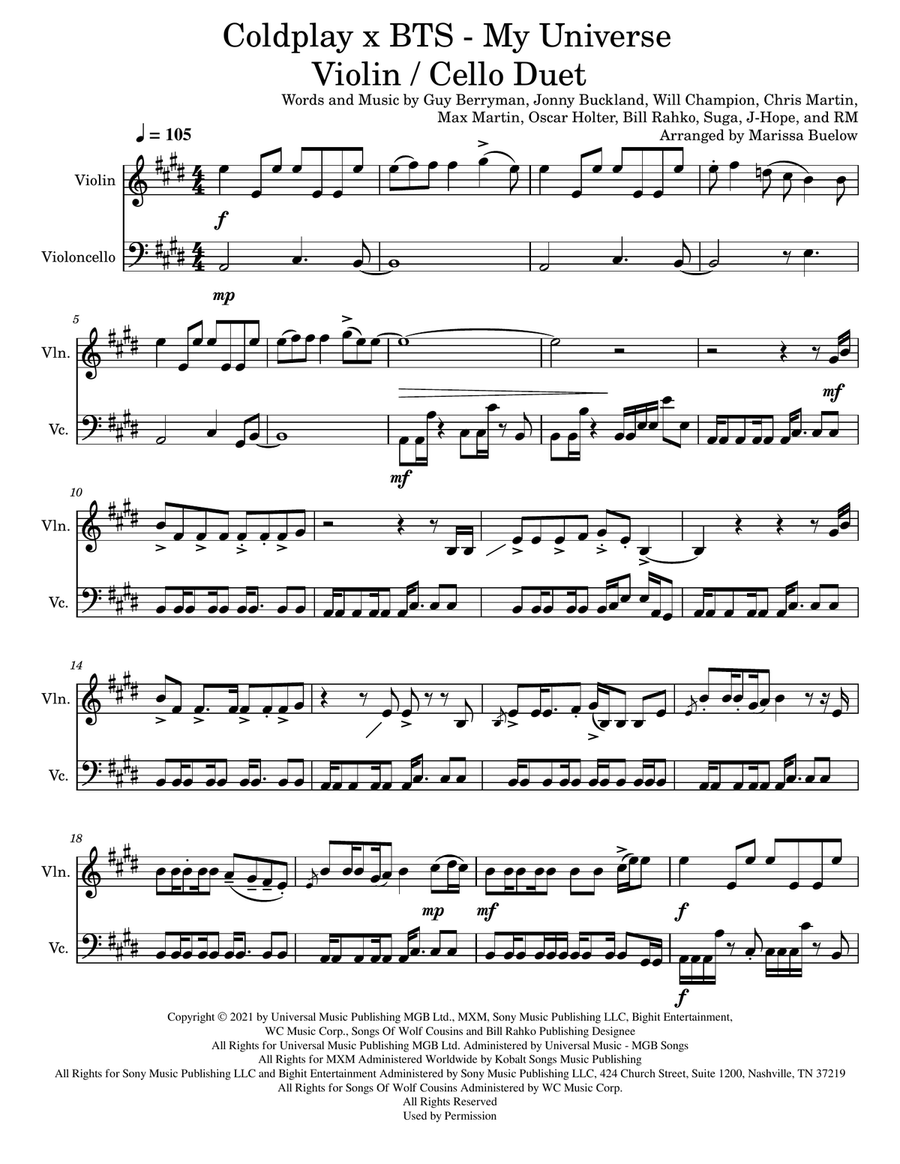 My Universe String Duet scores gallery preview page 1