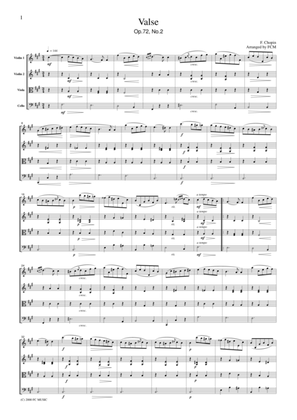 Book cover for Chopin Valse OP.72, No.2, for string quartet, CC002