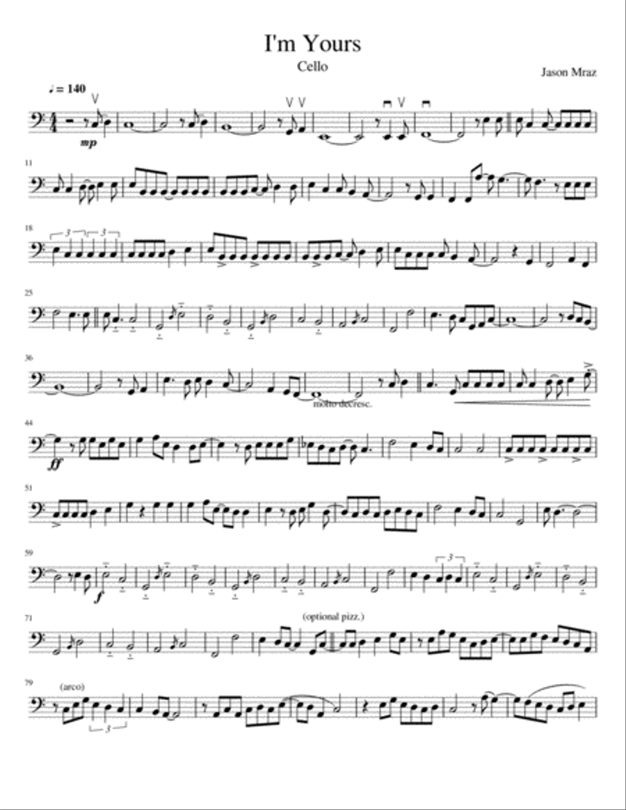 I'm Yours Cello Solo scores gallery preview page 1