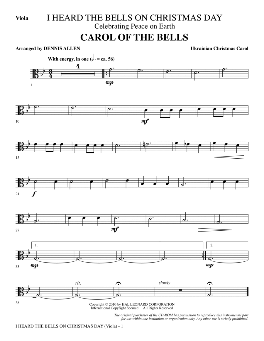 I Heard The Bells On Christmas Day (Celebrating Peace On Earth) - Viola Choir scores gallery preview page 1