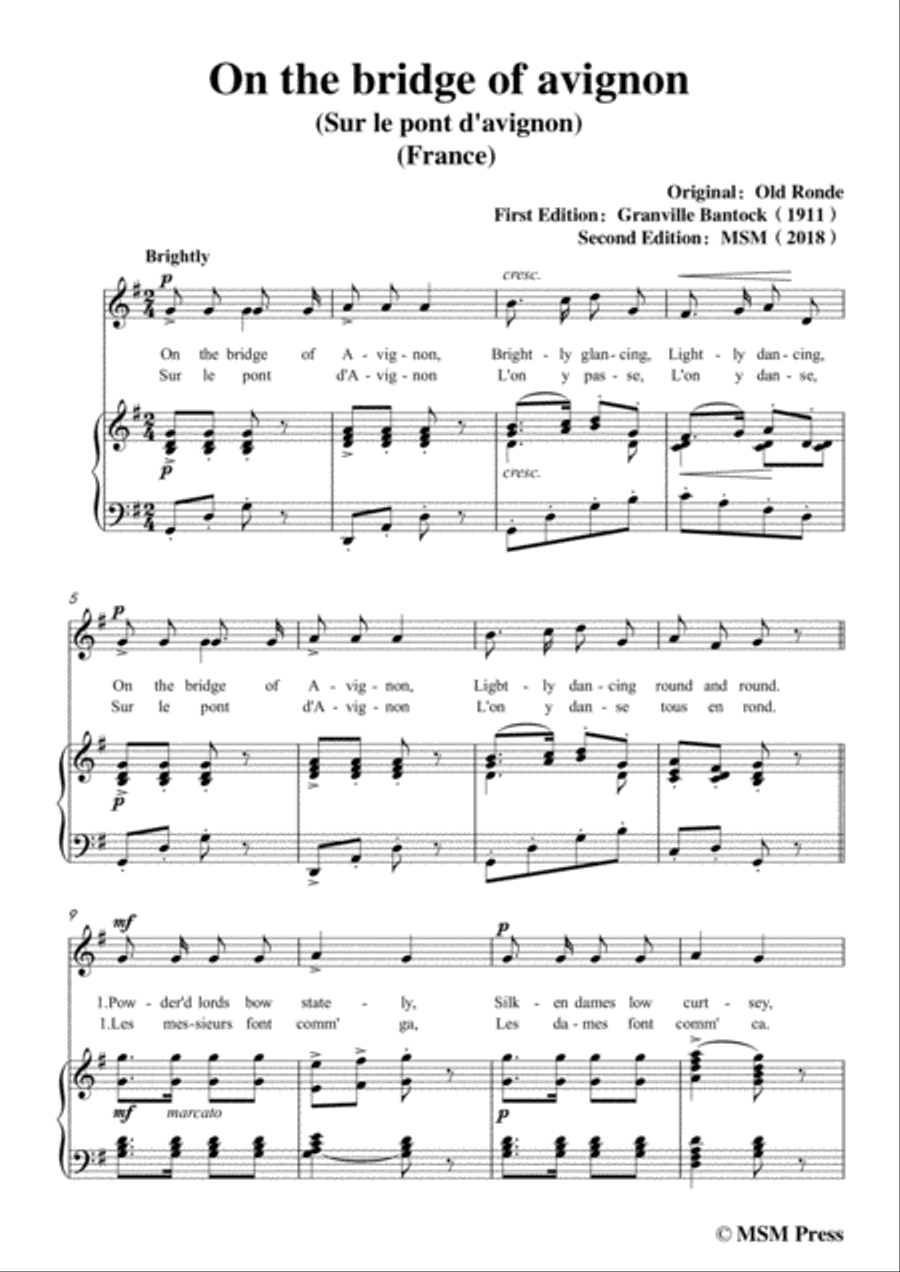 Bantock-Folksong,On the bridge of avignon(Sur la pont d'Avignon),in G Major,for Voice and Piano Voice Solo scores gallery preview page 3