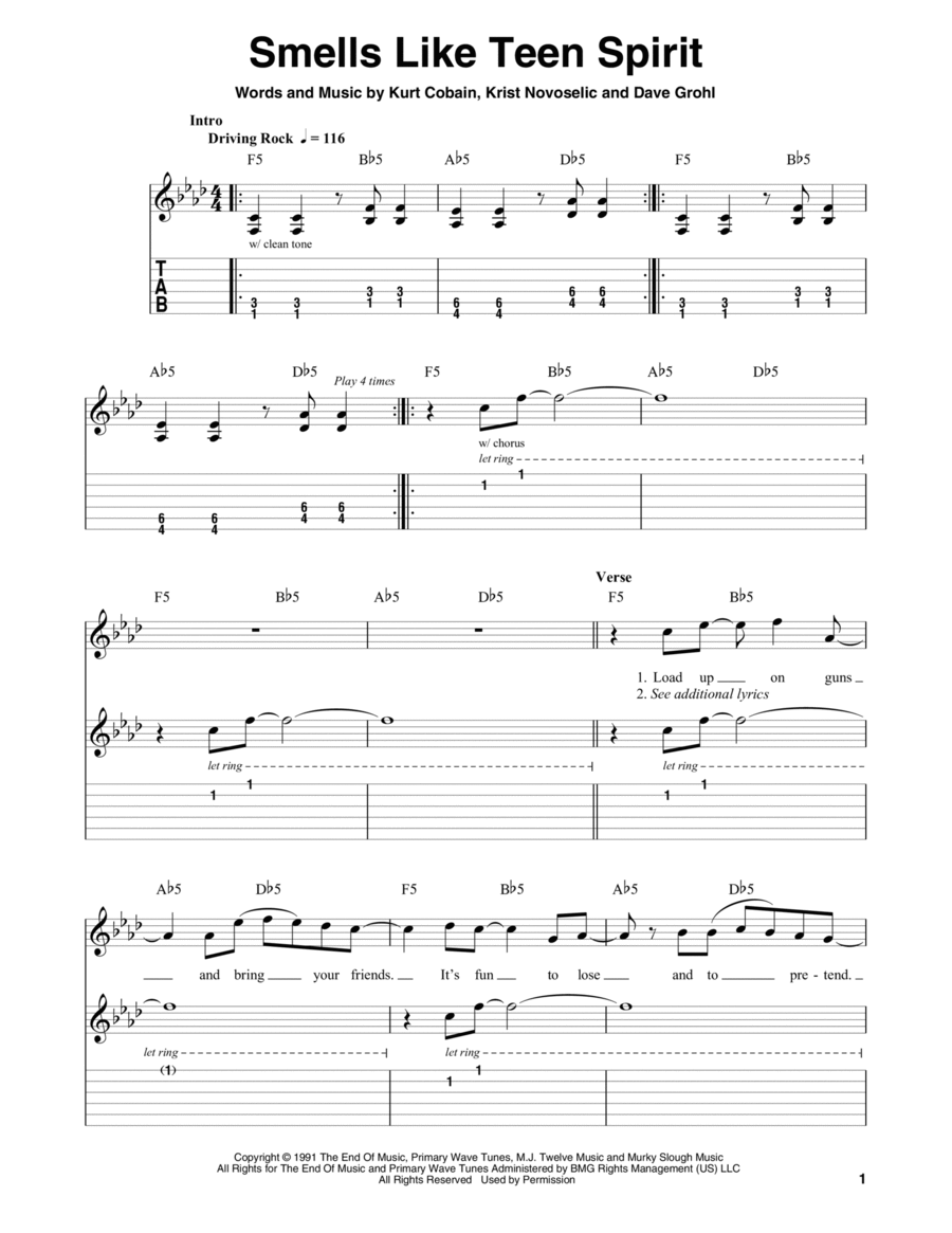 Smells Like Teen Spirit Smells Like Teen Spirit Acoustic Guitar scores gallery preview page 1