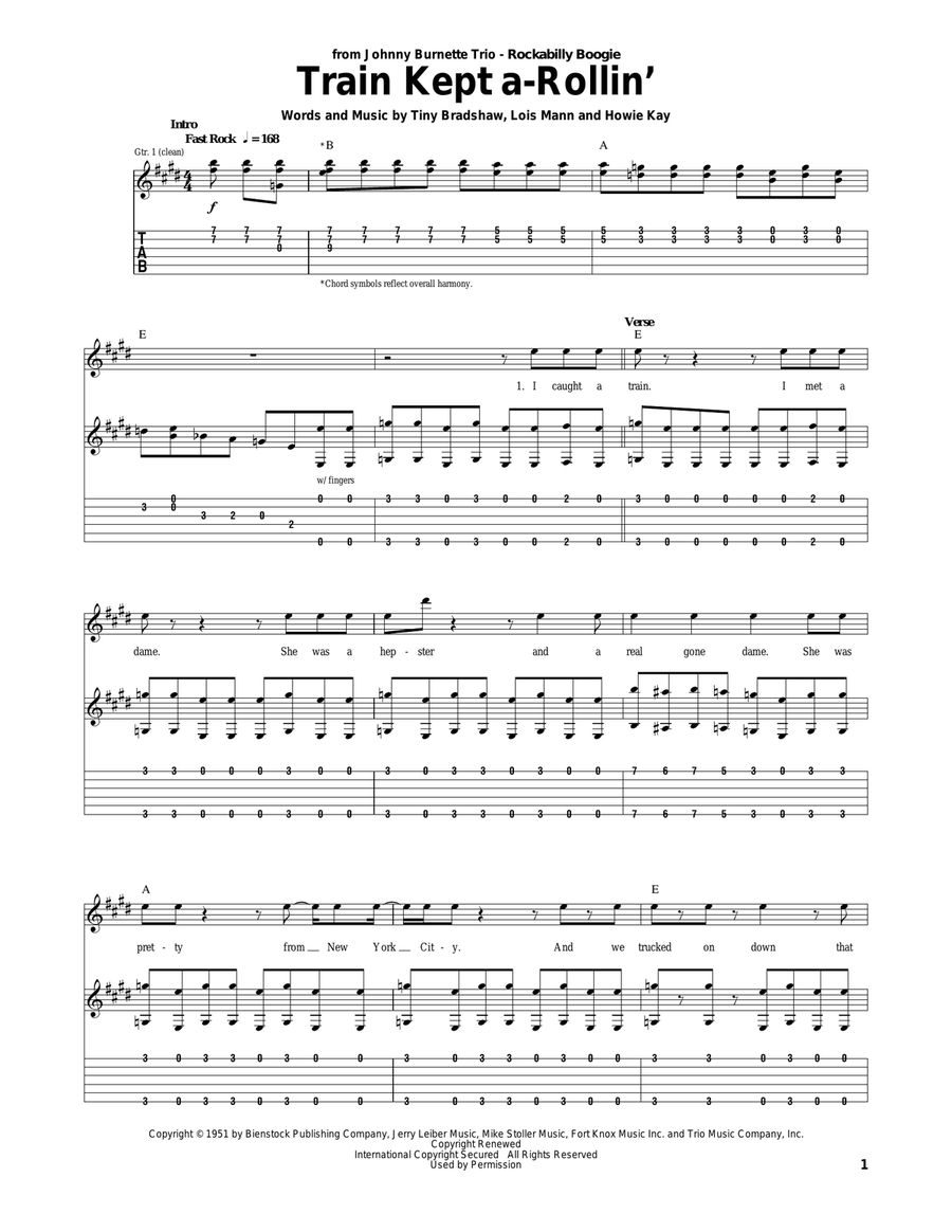 Train Kept A-Rollin' Electric Guitar scores gallery preview page 1