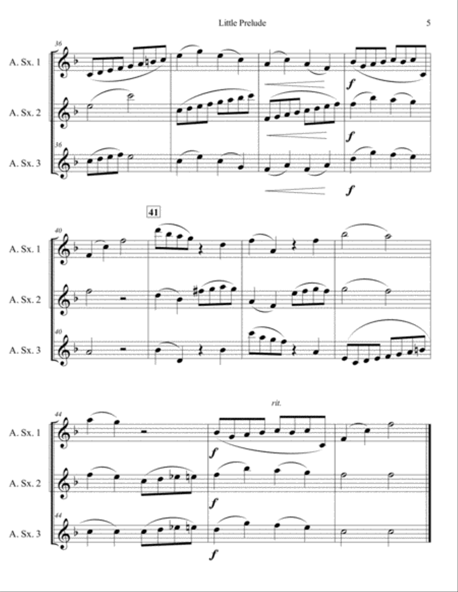 Little Prelude for Three Saxophones (AAA or AAT) Woodwind Trio scores gallery preview page 5