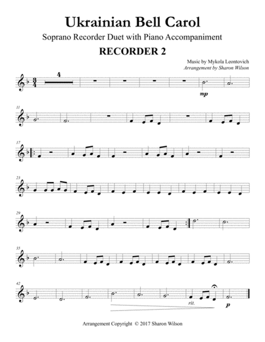 Ukrainian Bell Carol (Soprano Recorder Duet with Piano Accompaniment) image number null