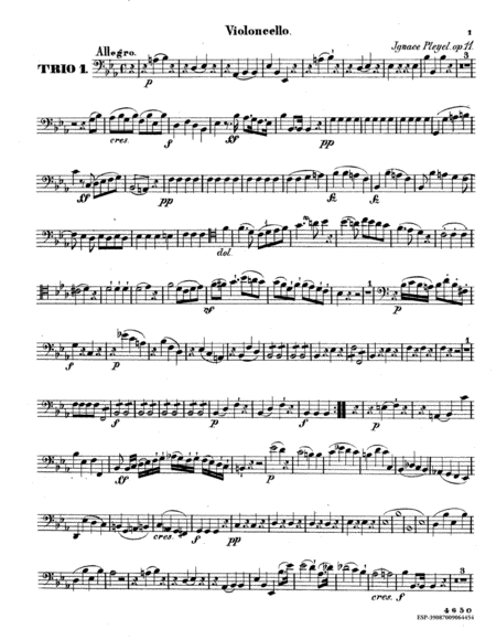 Trois trios concertants pour violon, alto et violoncello, op. 11. by Ignaz Josef Pleyel Cello - Sheet Music