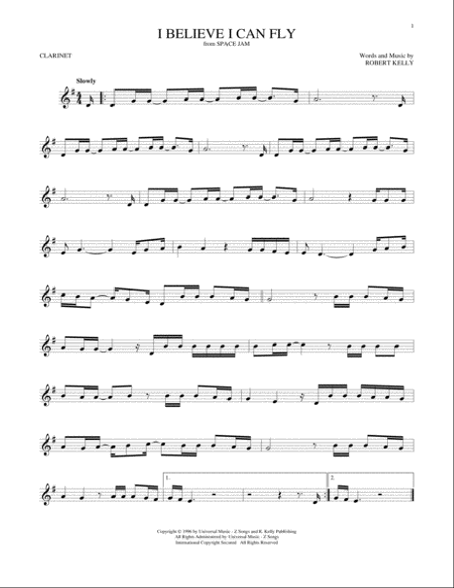 I Believe I Can Fly Clarinet Solo scores gallery preview page 1