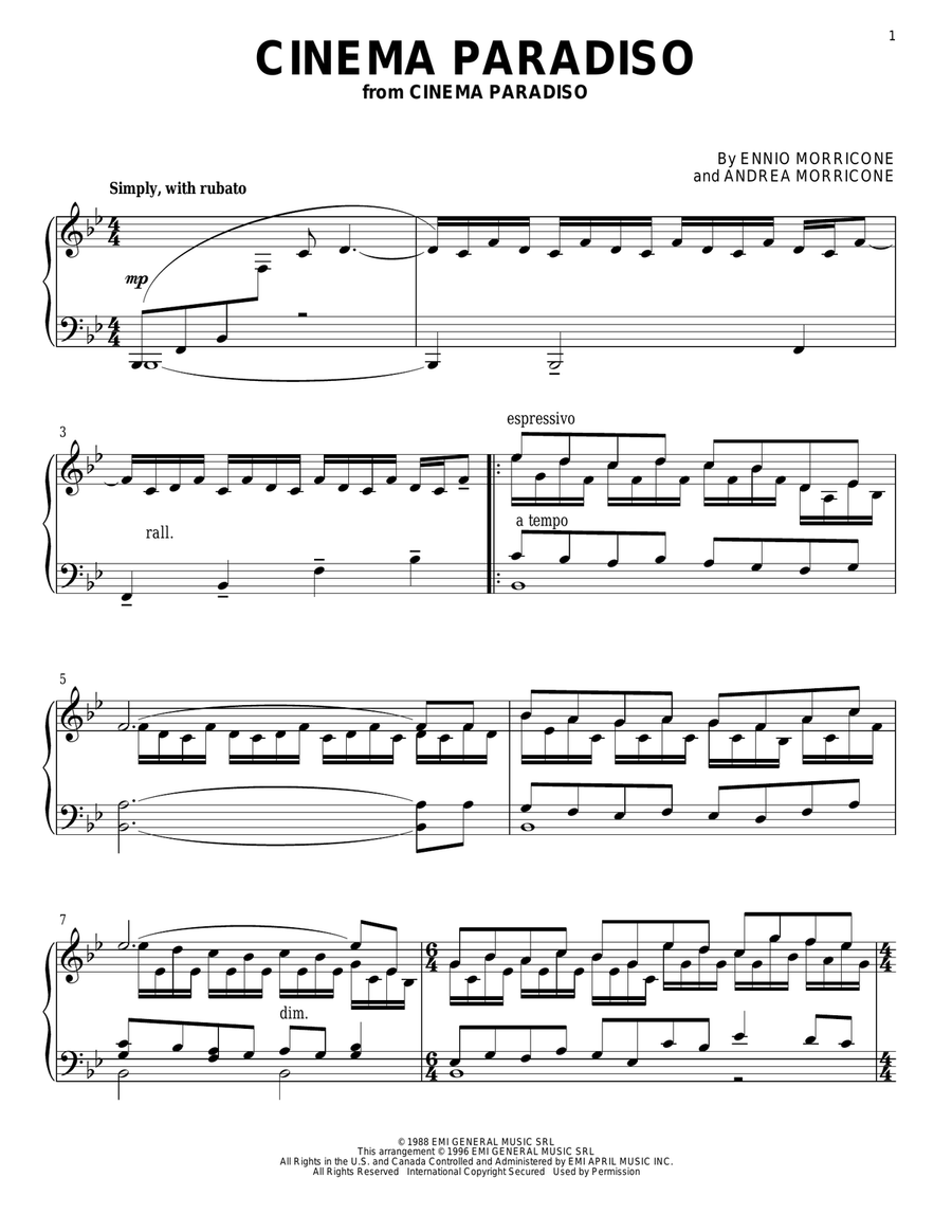 Cinema Paradiso Piano Solo scores gallery preview page 1