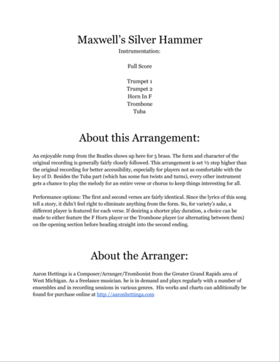 Maxwell's Silver Hammer Brass Ensemble scores gallery preview page 2