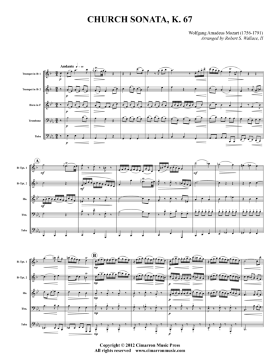 Church Sonata, K. 67 Brass Quintet scores gallery preview page 1
