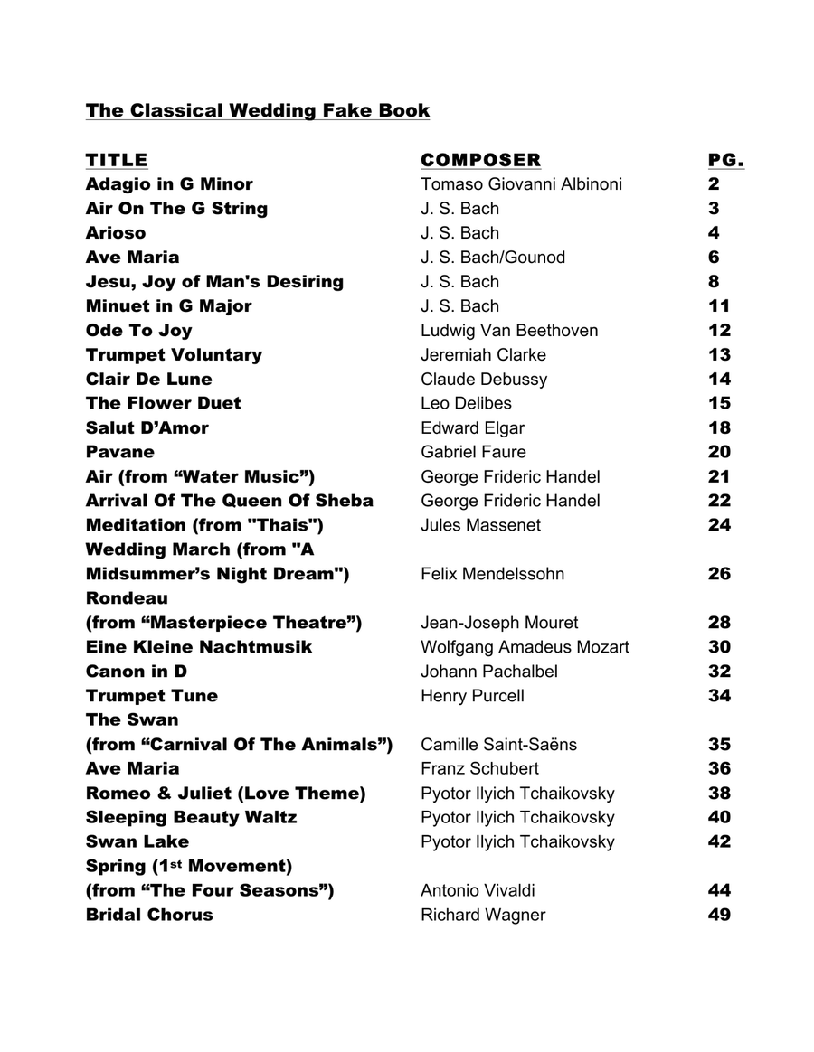 Classical Wedding Fake Book - Popular classical songs arranged in lead sheet format Large Ensemble scores gallery preview page 3