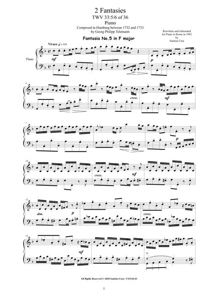 Telemann - 2 Fantasies in (F major F minor) TWV 33 No.5-6 of 36 for Piano image number null