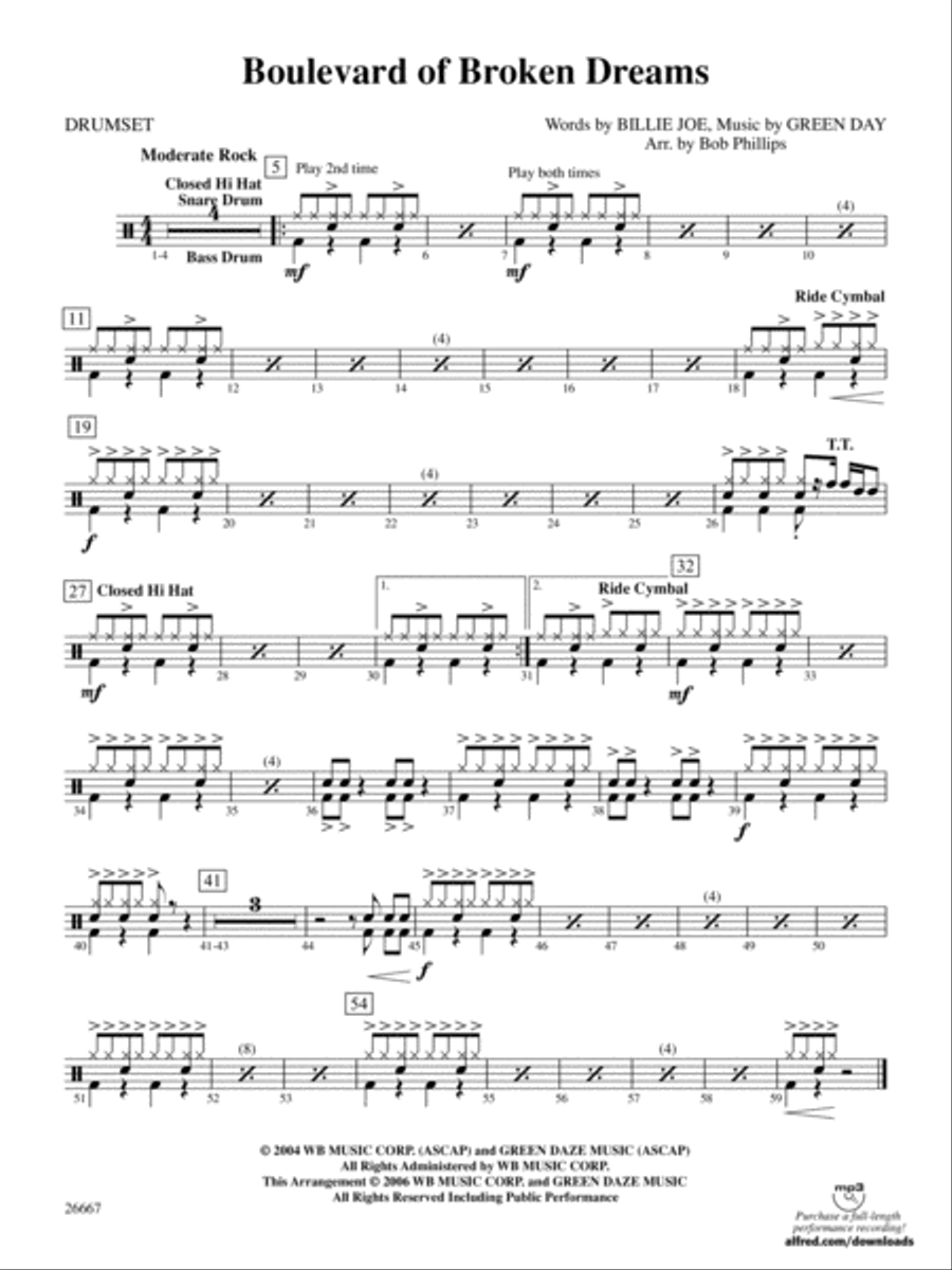 Boulevard of Broken Dreams: 1st Percussion String Orchestra scores gallery preview page 1