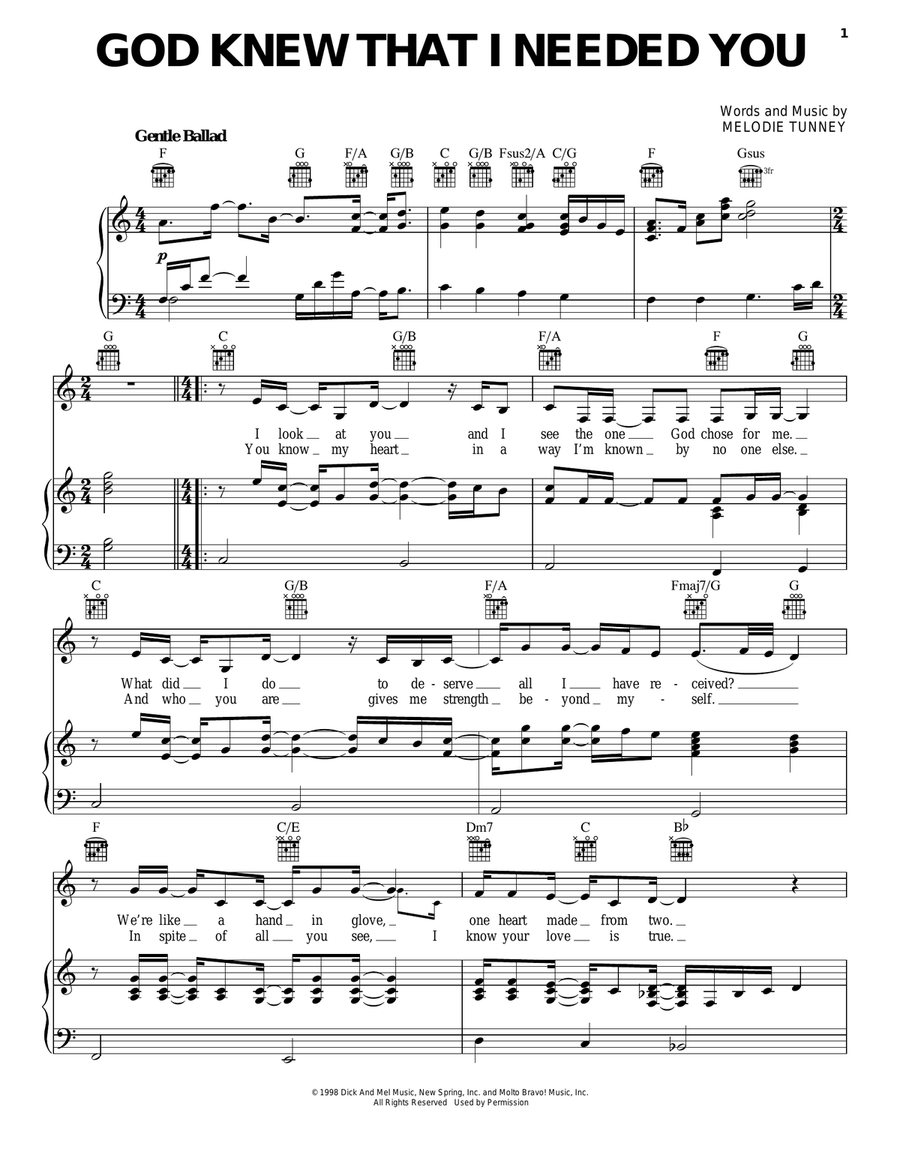 God Knew That I Needed You Piano, Vocal, Guitar scores gallery preview page 1