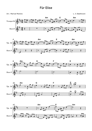 Fur Elise - Beethoven Trumpet and Horn (Score and Chords)