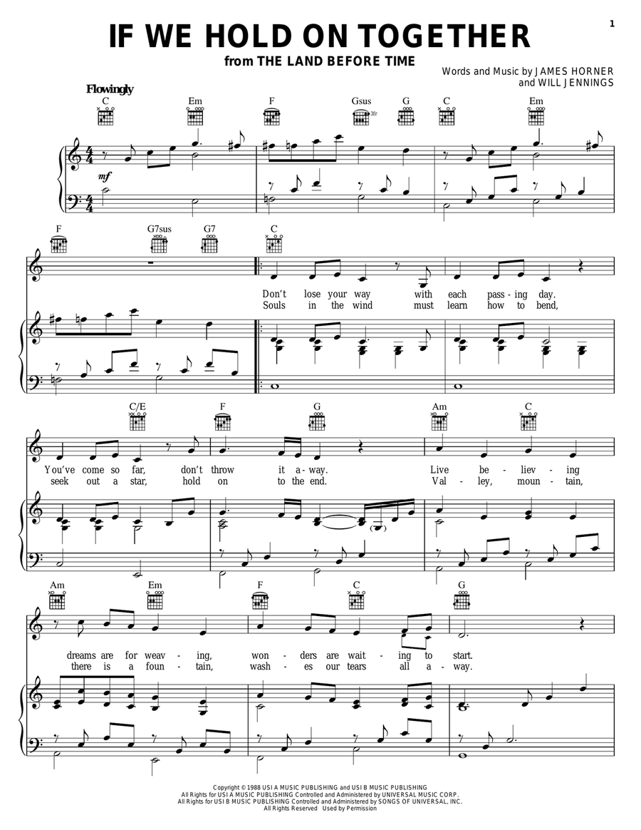 If We Hold On Together Piano, Vocal, Guitar scores gallery preview page 1