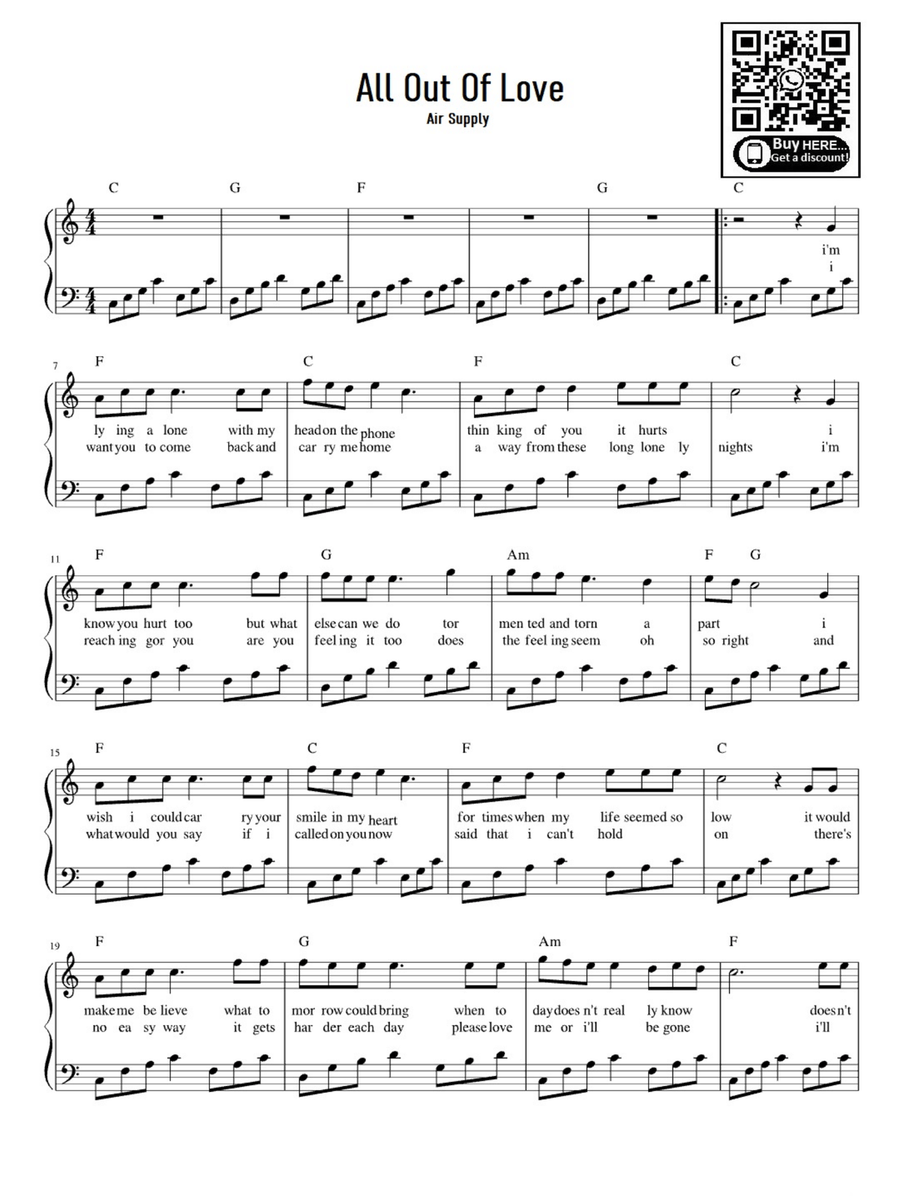 All Out Of Love Easy Piano scores gallery preview page 1