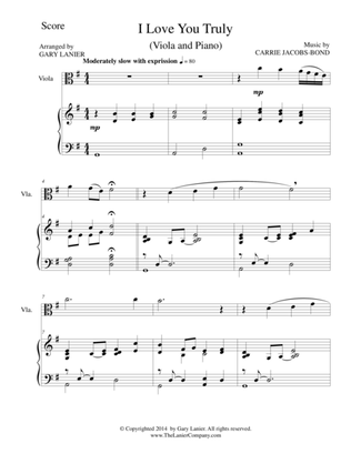 I LOVE YOU TRULY (Duet for Viola/Piano with Score and Viola Part)