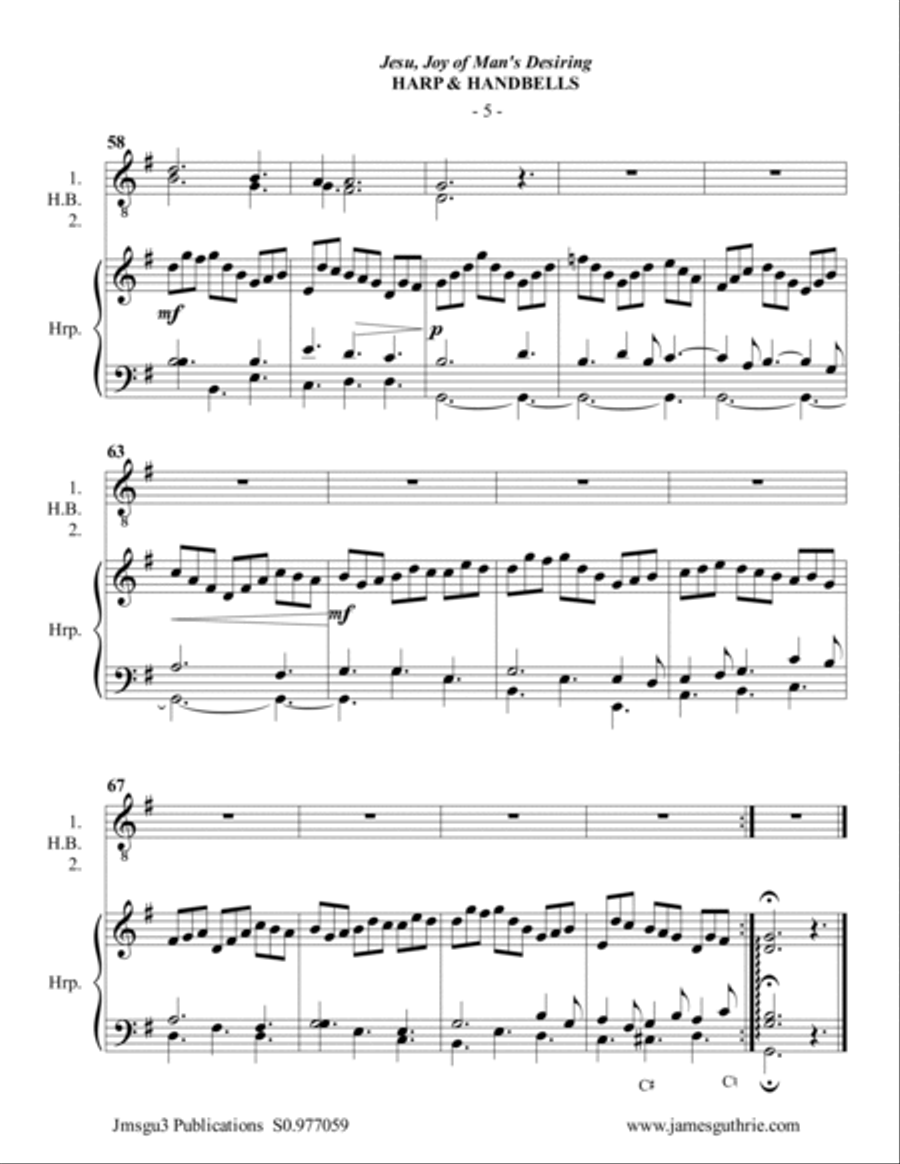 BACH: Jesu, Joy of Man's Desiring for Harp & Handbells Handbell Choir scores gallery preview page 5