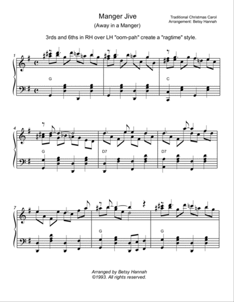 Manger Jive: Away in a Manger in ragtime style Piano Solo scores gallery preview page 1