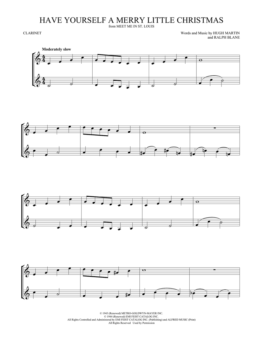 Have Yourself A Merry Little Christmas Clarinet Duet scores gallery preview page 1