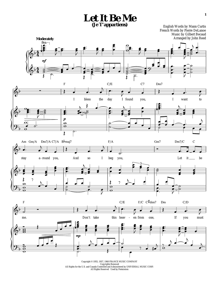 Let It Be Me (Je T'appartiens) Piano, Vocal scores gallery preview page 1