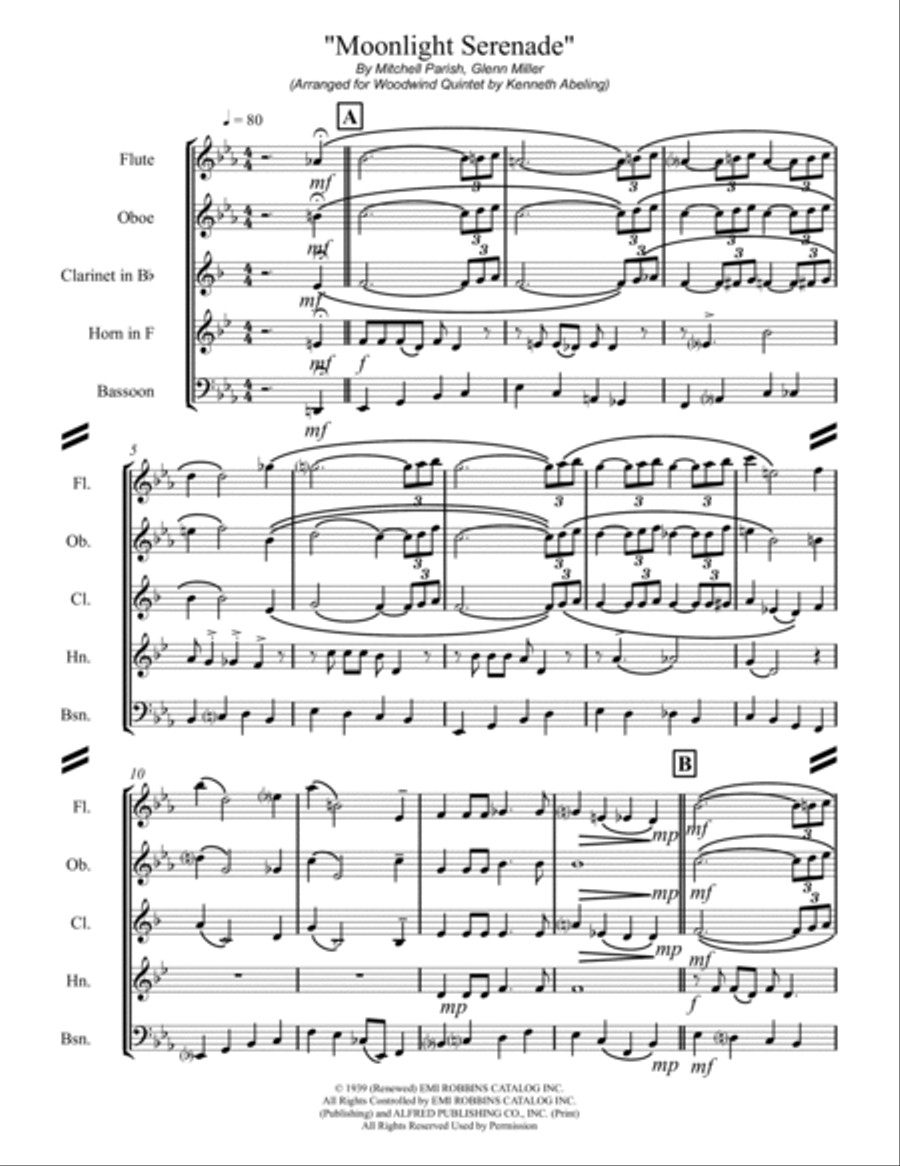 Moonlight Serenade Woodwind Quintet scores gallery preview page 2