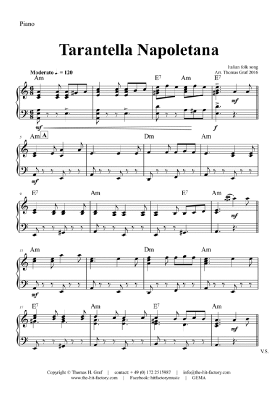 Tarantella Napoletana - Italian Folk Song - Am - Piano and Instrument Flute Solo scores gallery preview page 6