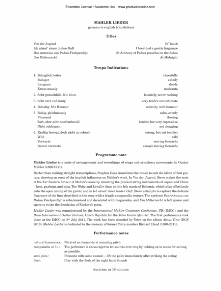 Mahler Lieder Guitar Ensemble scores gallery preview page 2