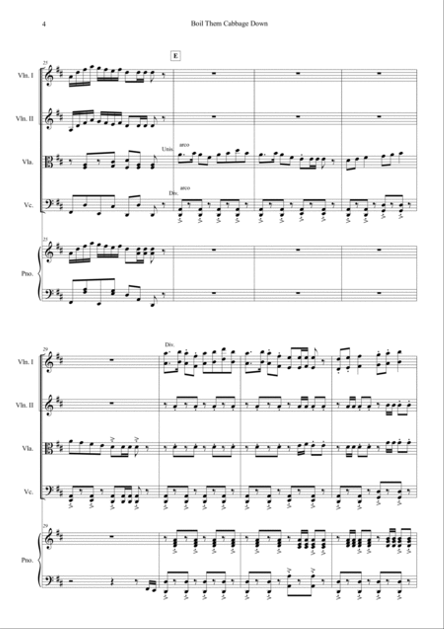 Boil Them Cabbage Down Piano Quintet scores gallery preview page 4