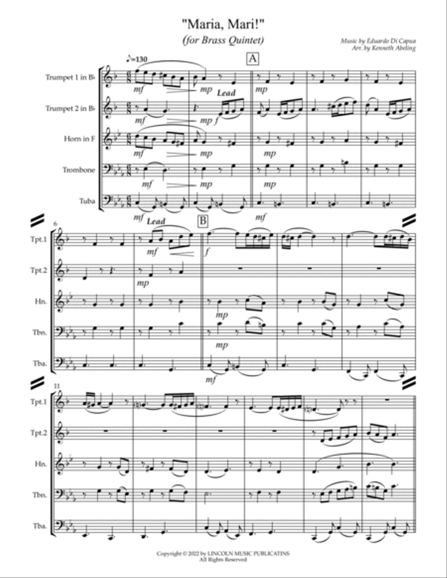 Maria, Mari! (Oh Marie) for Brass Quintet) Brass Quintet scores gallery preview page 2