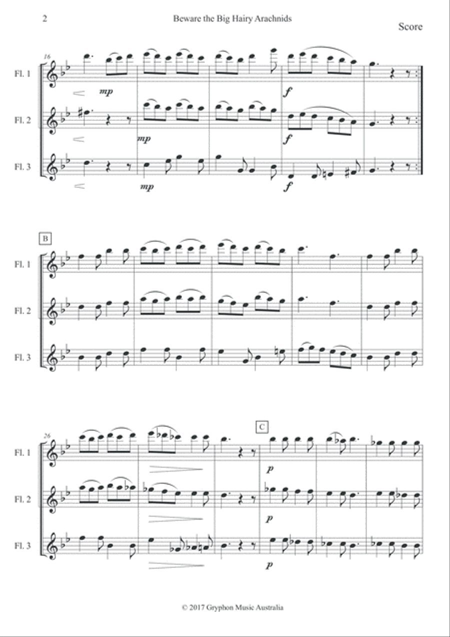 Beware the Big Hairy Arachnids for Flute Trio Flute Trio scores gallery preview page 3
