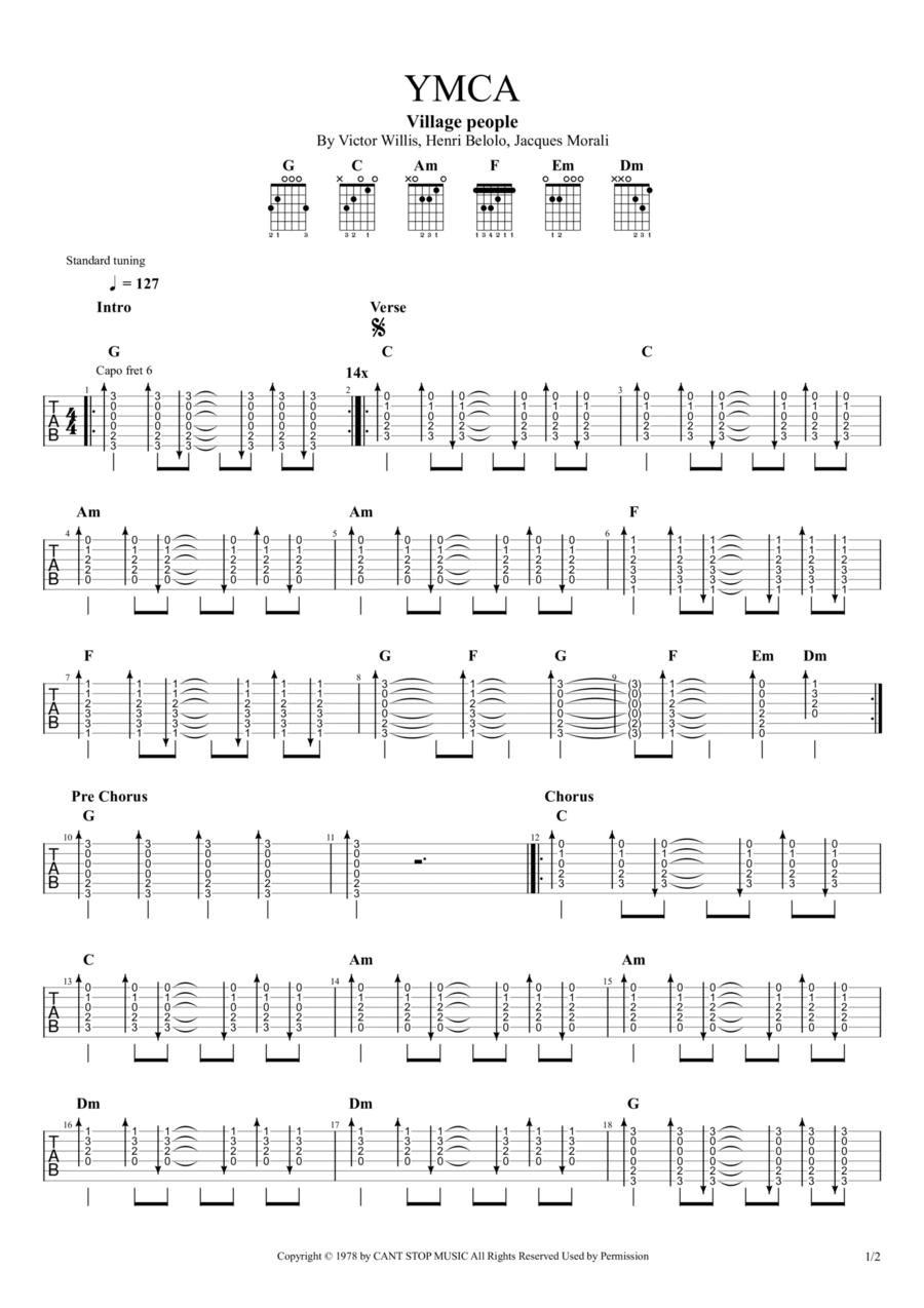 Y.m.c.a. Electric Guitar scores gallery preview page 1