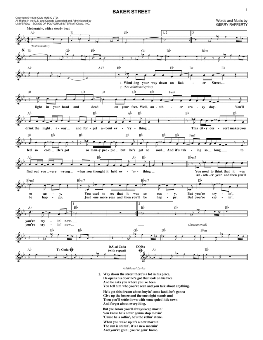 Baker Street Piano scores gallery preview page 1