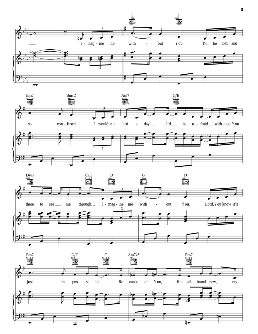Imagine Me Without You Piano, Vocal, Guitar scores gallery preview page 3