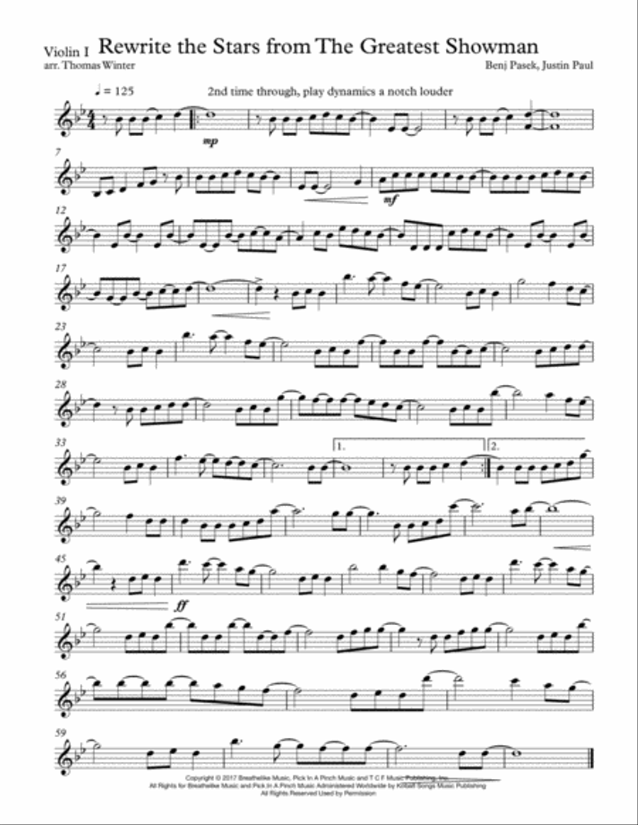Rewrite The Stars String Quartet scores gallery preview page 1