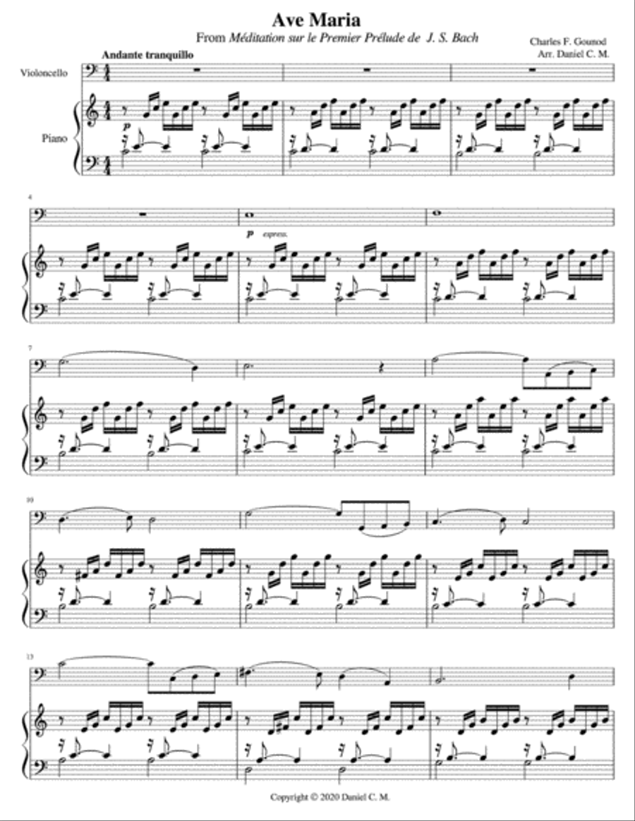 Ave Maria by Gounod (cello and piano) Piano scores gallery preview page 1