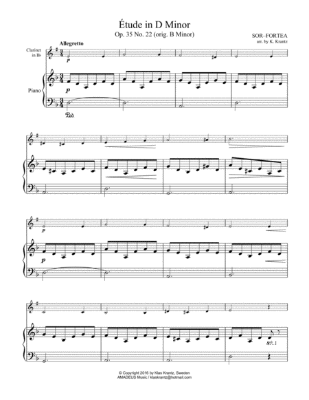 Étude (study) in D Minor Op. 35 No. 22 for clarinet in Bb and easy piano image number null