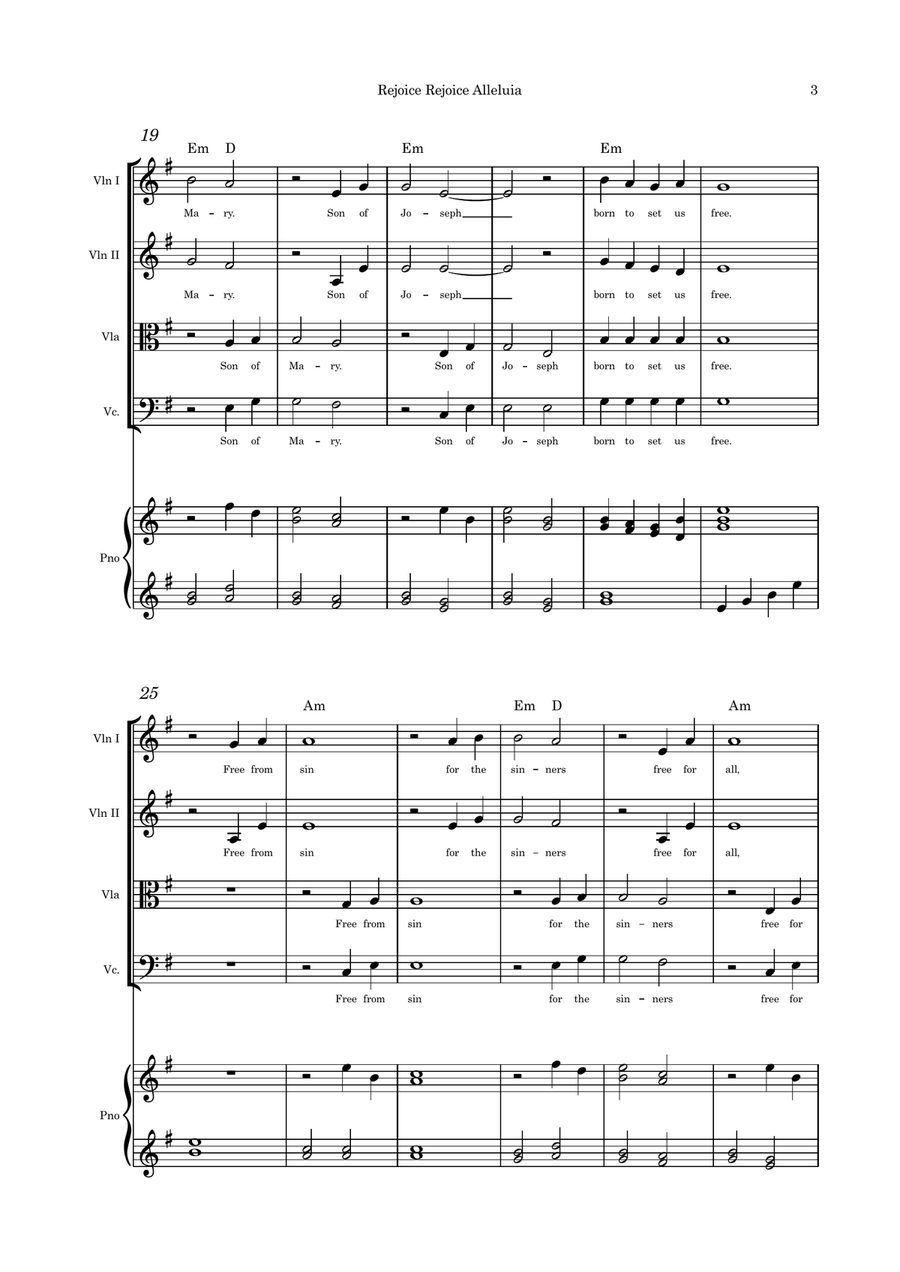 Rejoice Rejoice Alleluia (A Baby Boy Was Born) strings quartet with optional piano & with part pages Piano Quartet scores gallery preview page 3