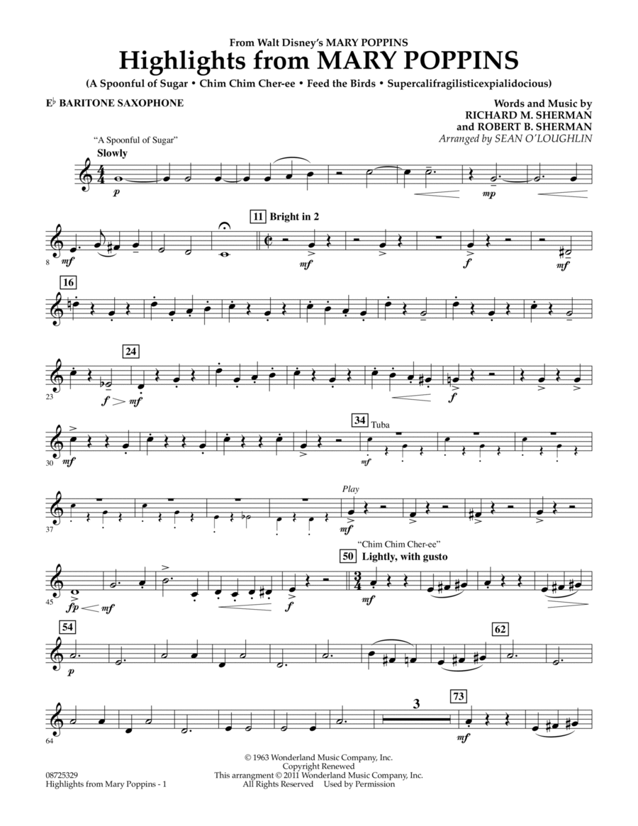 Highlights from Mary Poppins - Eb Baritone Saxophone Concert Band scores gallery preview page 1