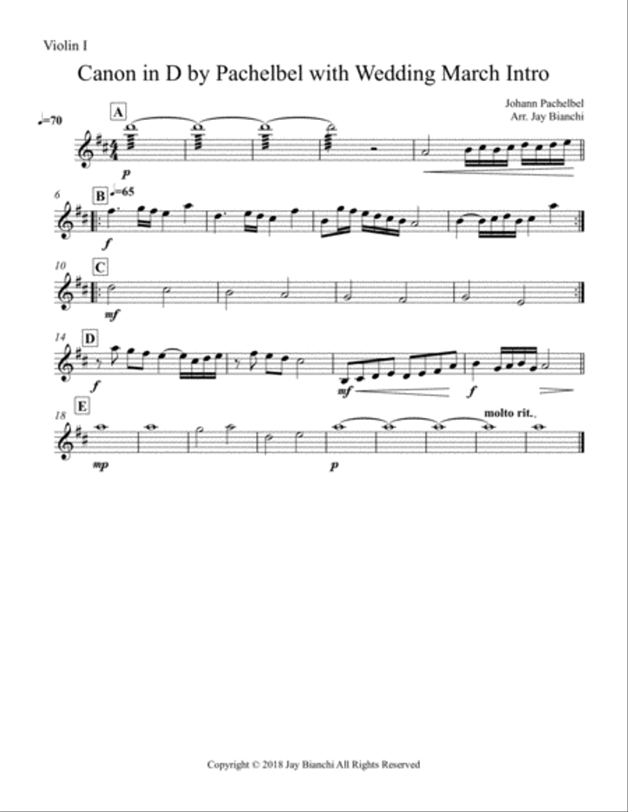 Canon in D by Pachelbel with Wedding March intro for String Quartet String Quartet scores gallery preview page 3